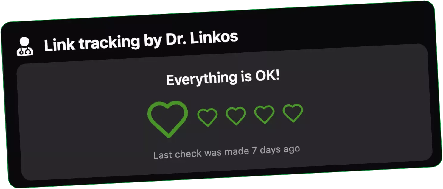 Link tracking status showing every monitored link is OK