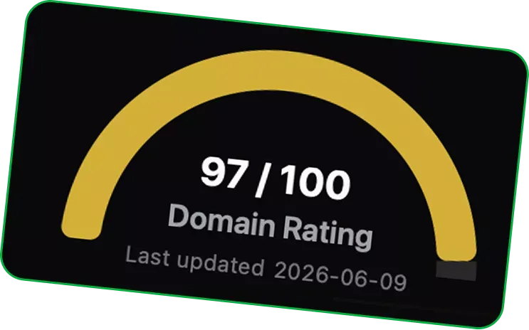 Publisher Domain Rating gauge showing 97 out of 100