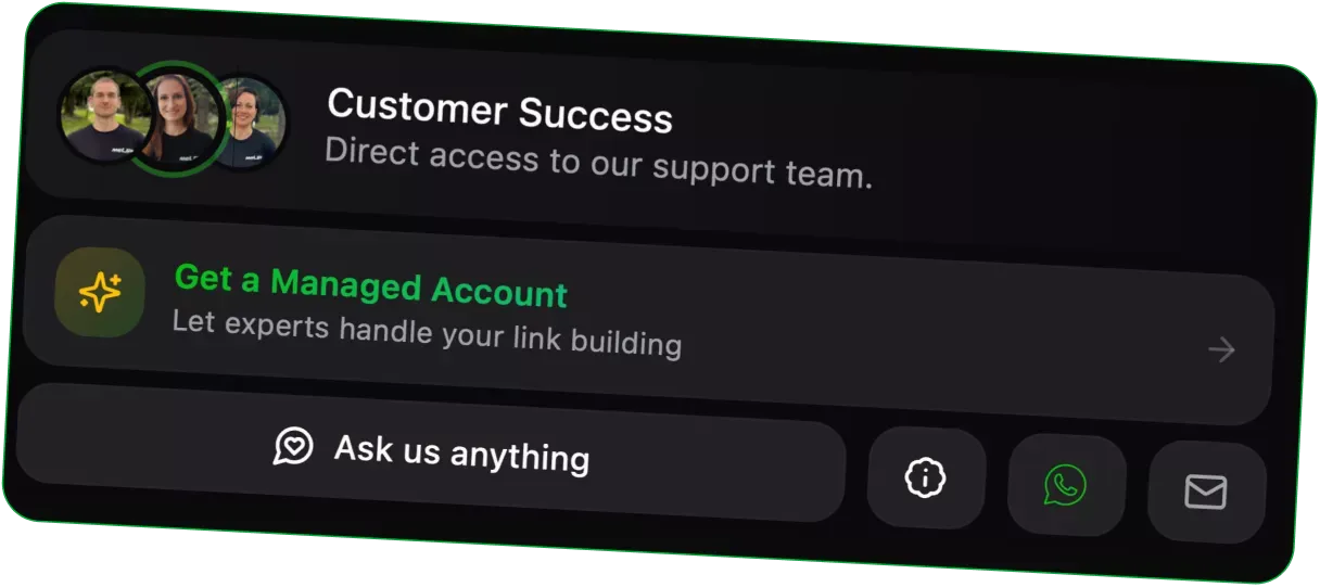 Customer Success panel with direct access to the MeUp support team