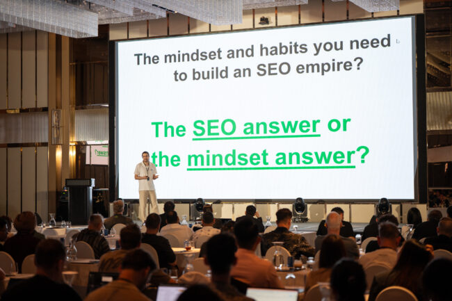 Kalin Karakehayov presenting at SEO Mastery Summit 2025