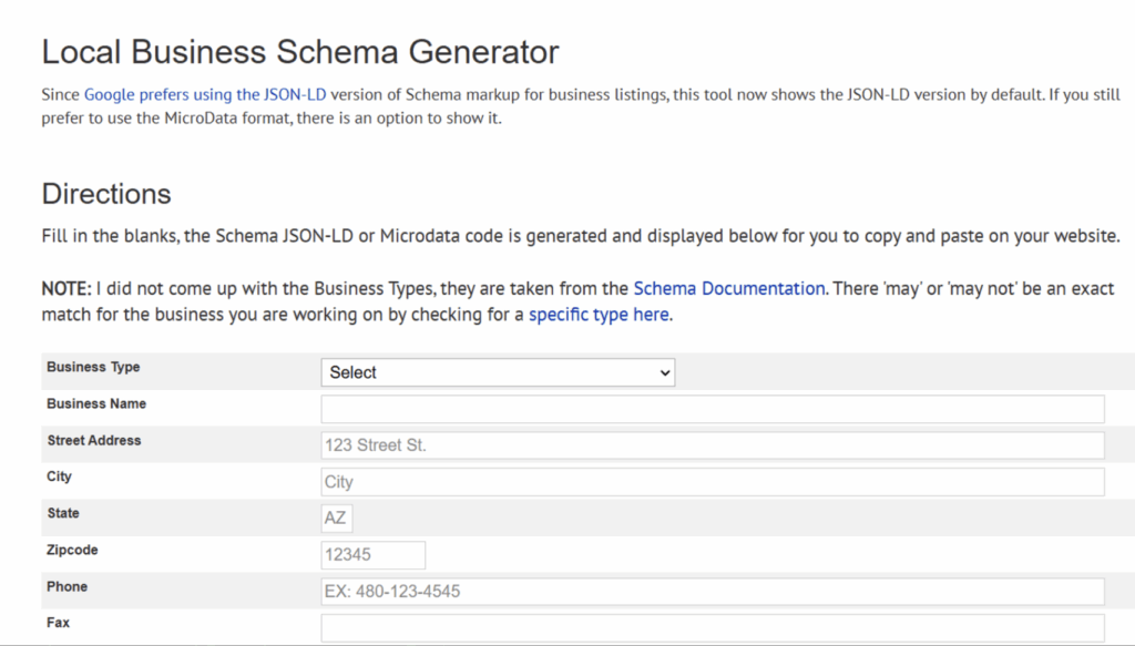 Local Business Schema Generator Screenshot