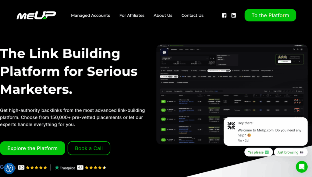 MeUp.com website screenshot