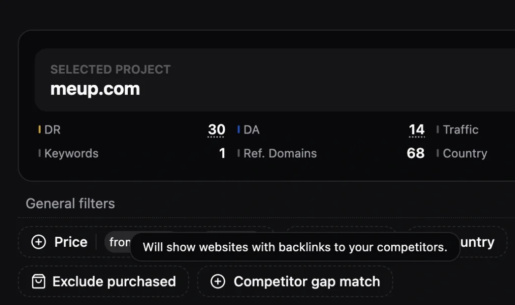 using meup’s competitor link gap tool: step by step guide 3